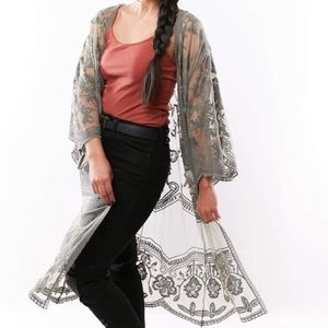 Green olive lace kimono